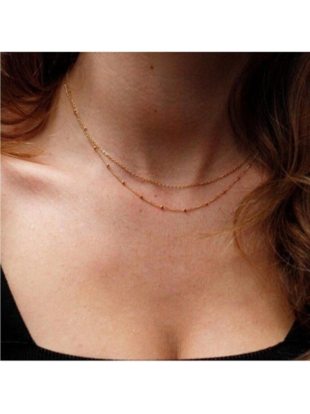 GOLD 14k Gold Plated Dainty Beaded Layered Necklace